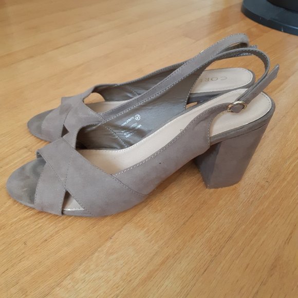 Beige Suede Heels - Picture 1 of 9